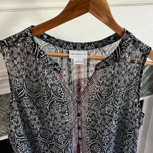 Sheer LIZ CLAIBORNE SLEEVELESS Floral Print BLOUSE Top SHIRT Size Medium M - Picture 3 of 10